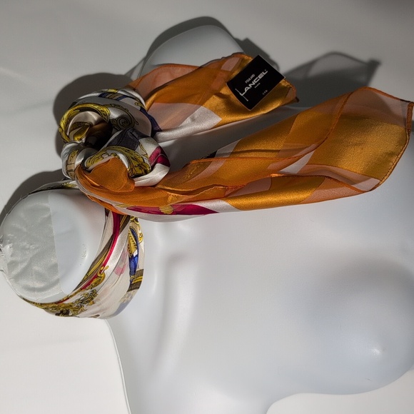 Lancel Paris Silk Scarf with Orange and Gold Accents - Picture 15 of 15